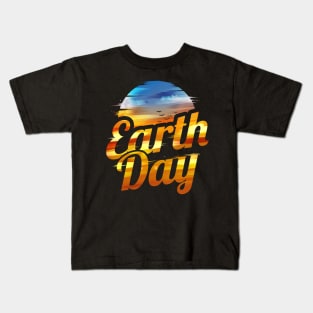 Sun Down With Flying Birds For Earth Day Kids T-Shirt